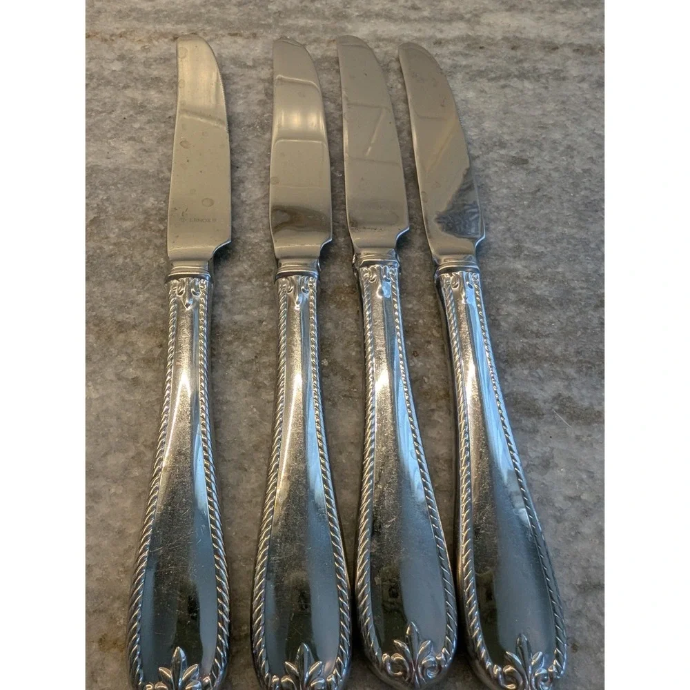 4 Lenox TUDOR BEAD Stainless 18/10 Glossy Rope Edge Knives Set‎
